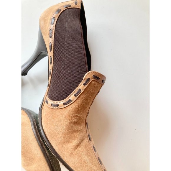 DONALD J PLINER Tan Brown Stitch Suede Pointed Toe Ankle Boots Booties, Size 6 - Picture 14 of 16